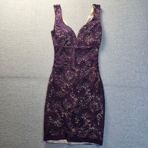 Emerald Sundae Lace Bodycon Dress Womens Small Purple Nude Lined Cocktail Party